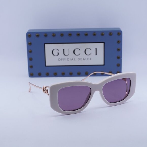 Gucci GG1566S 003 Rectangle Sunglasses - Ivory/Gold/Violet - Picture 1 of 13